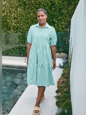 MAYE Marnie Shirtdress in Apple Green White Stripes Size Large NWT